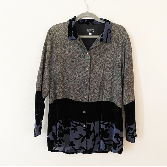 CITRON Blouse Button tunic Lace velvet Black S - Picture 1 of 4